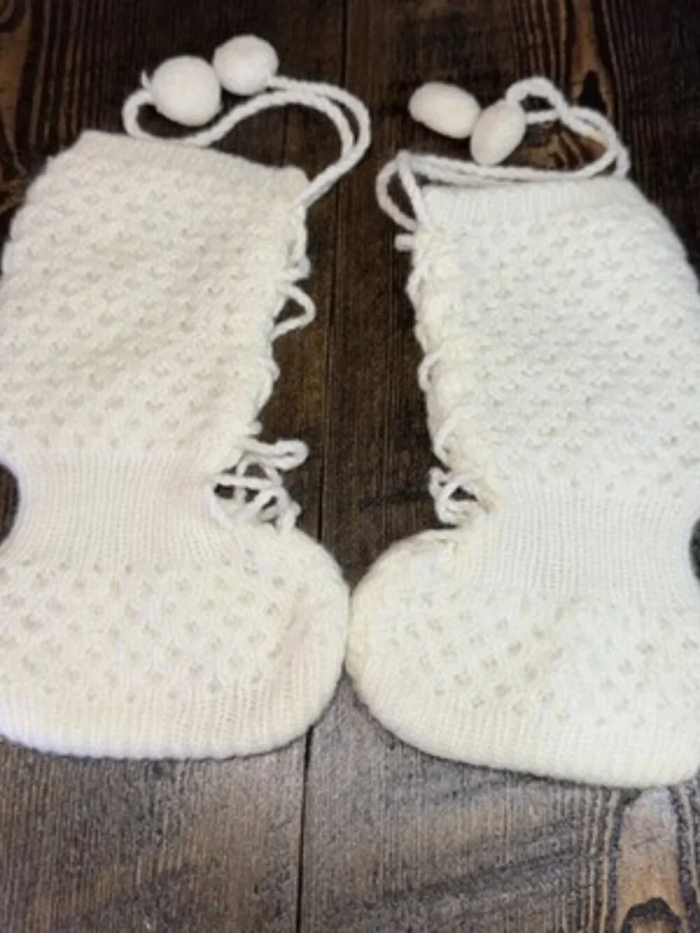 Vintage Knitted Handmade Crochet Baby Tall Booties White Basket Weave